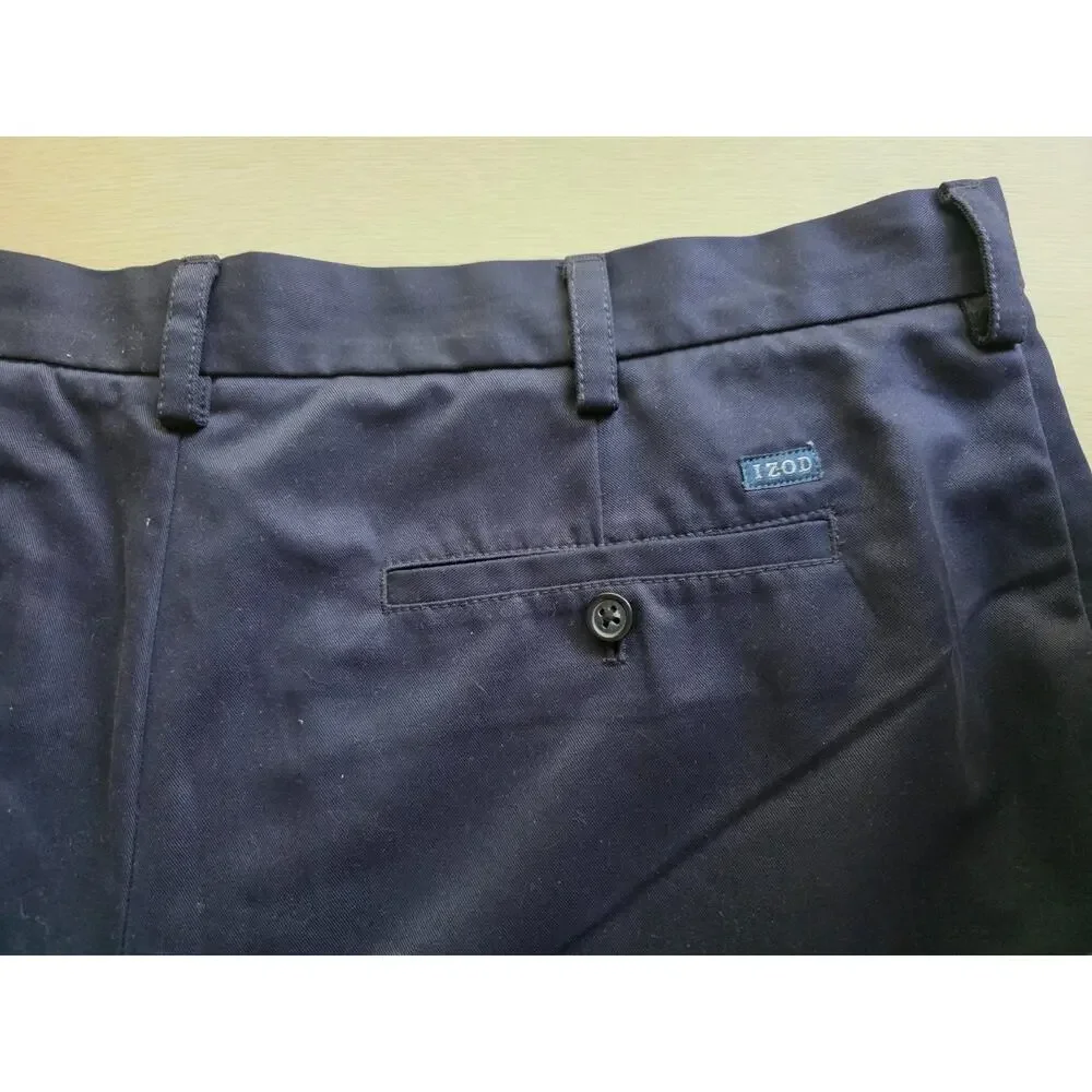 IZOD Men’s Navy Blue Shorts Size 38 Flat Front 100% Polyester Golf Casual